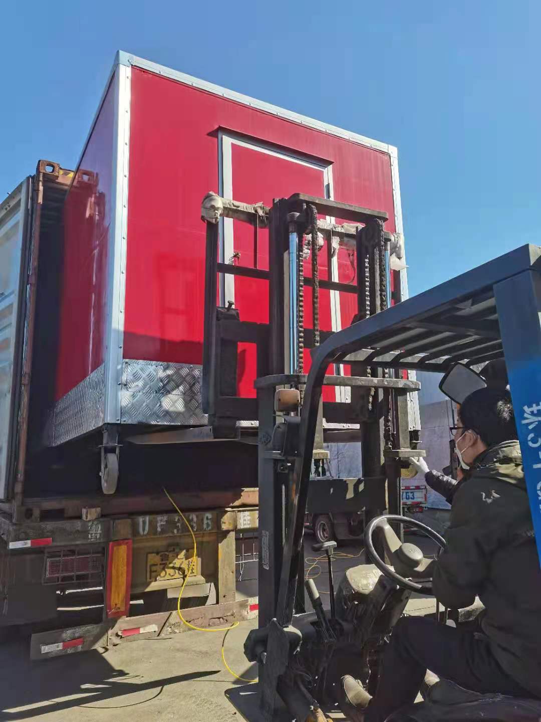 Red food trailer are ready to ship.